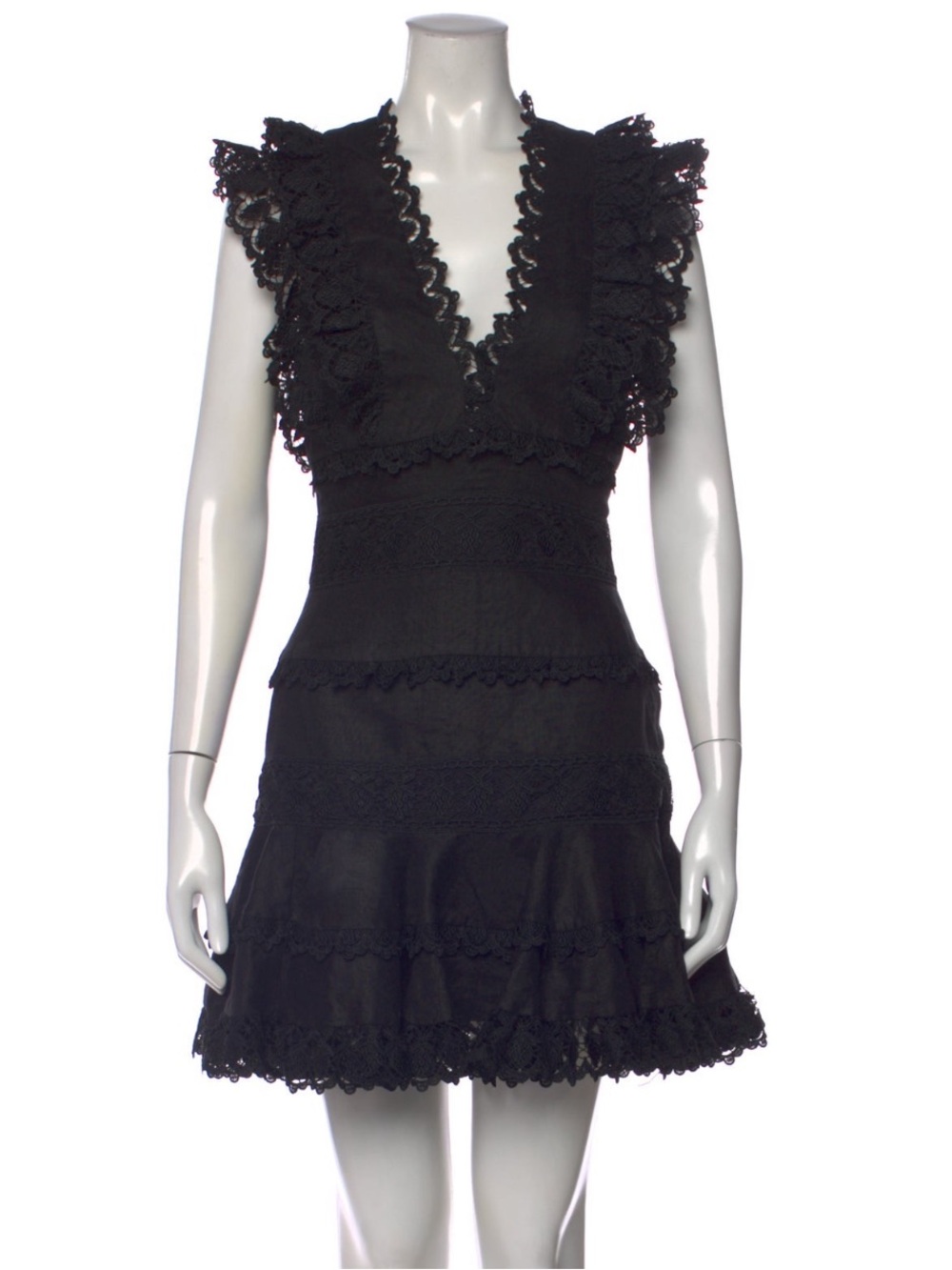 Zimmermann Lace V-Neck Ruffle Mini Dress